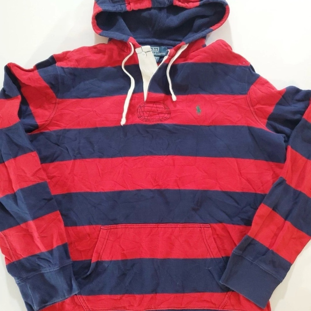 Polo by Ralph Lauren Men's Striped Red and Blue Hoodie